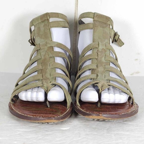 Sam Edelman Women's Gilda US8 Leather Green Camo Strappy Roman Gladiator Sandals - Picture 4 of 12